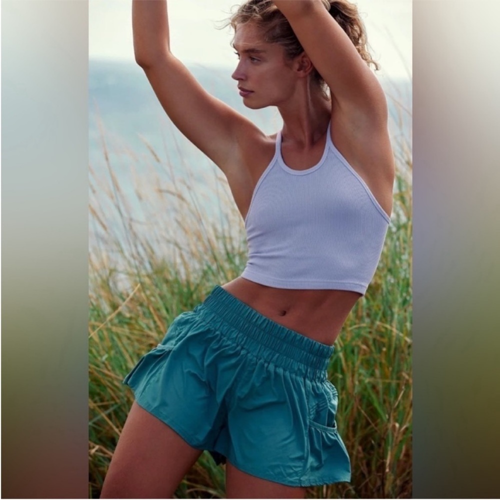 Free People Movement Teal Blue High Waisted Viral Athletic Shorts
